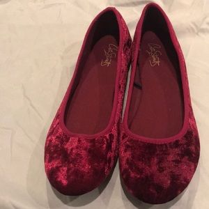 Burgundy Velvet Ballet Flats